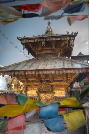 Swayambhunath - the Buddhist temple and the village center on the outskirts of Kathmandu in Nepal....