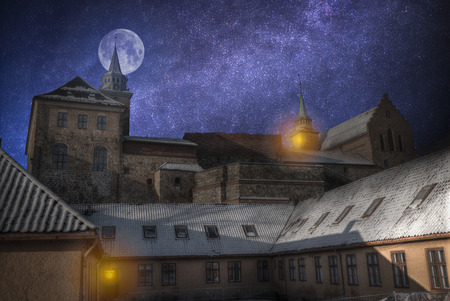 Akershus Fortress in Oslo. At night, under the light of the stars and the moon.のeditorial素材