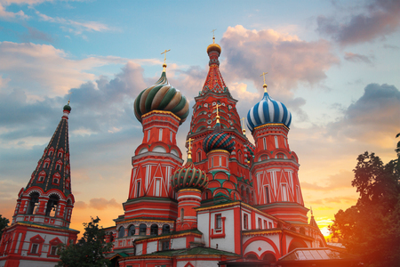 St. Basil's Cathedral - an Orthodox church on Red Square in Moscow, a well-known monument of Russian architecture.の写真素材