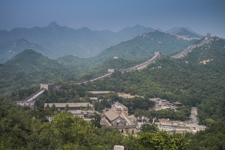 View of the great Chinese wall and mountains.の写真素材