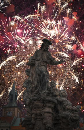 festive fireworks in Prague at night. Czech Republic.の写真素材