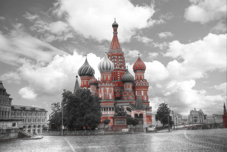 St. Basil's Cathedral.Moscow. black and red and white photoの写真素材