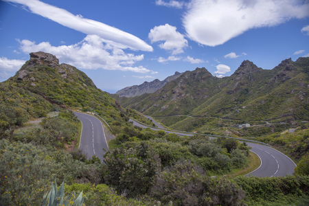 Mountain landscape on tropical island Tenerife, Canary in Spain. Beautiful scene on main road on El Teide volcano.の写真素材
