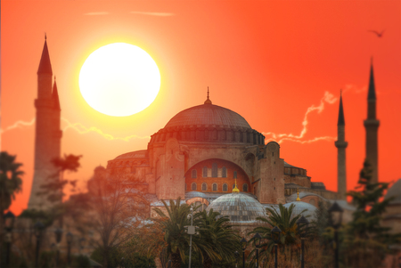 Hagia Sophia (Ayasofya) museum view from the Sultan Ahmet Park in Istanbul, Turkeyの写真素材