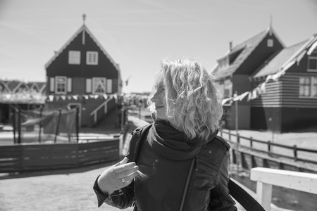 Traditional houses in Holland town Volendam, Netherlandsのeditorial素材