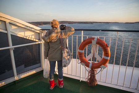 the deck of the ferry sailing to the sea.のeditorial素材