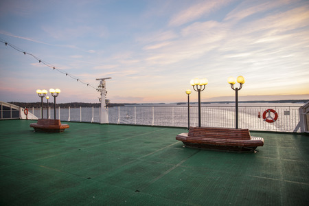 the deck of the ferry sailing to the sea.のeditorial素材