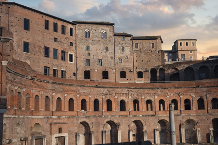 ruins of trade buildings on the forum of Trajan in Rome, Italyの写真素材