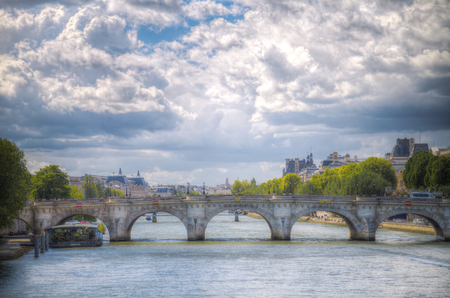 bridge and building at the historical center of Parisの写真素材
