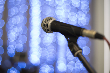microphone on stage before the performance of the artistの写真素材