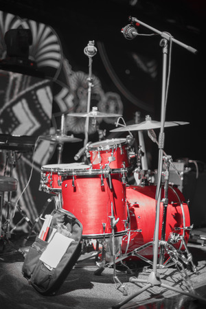 drums on stage before a music concert.の写真素材