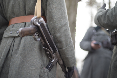 Automatic machine gun on the belt of an SS officer. World War II.の写真素材