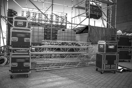 stage before the concert shines the beams of searchlightsの写真素材