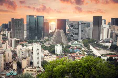 Rio De Janeiro, Brazil . View of the city through the bayの写真素材