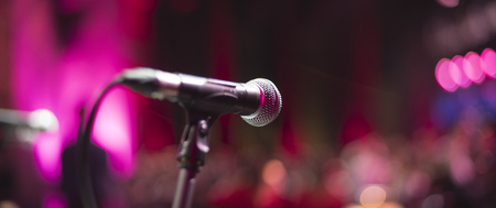 microphone on stage before the performance of the artistの写真素材