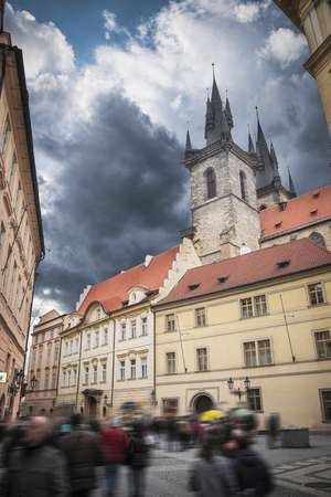 Prague Old town square, Tyn Cathedral. under sunlight.の写真素材