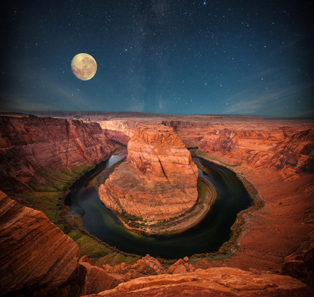 Grand Canyon at night under the light of the stars in the sky. super moonの写真素材