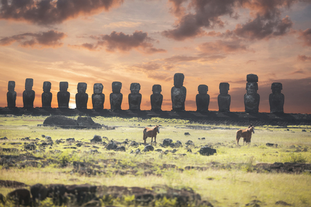 Moais at Ahu Tongariki (Easter island, Chile)の写真素材
