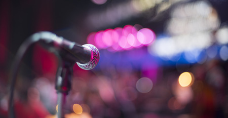microphone on stage before the performance of the artistの写真素材
