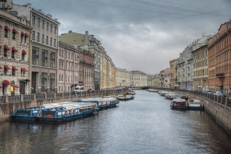water canals and rivers on the streets of St. Petersburgの写真素材