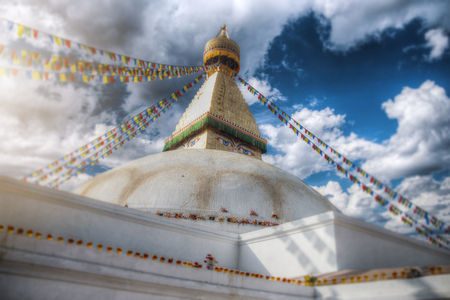 Swayambhunath Stupa stands on the hill in Kathmandu, Nepalの写真素材