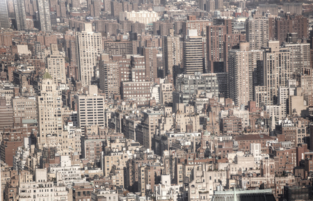 New York City Manhattan street aerial view black and white with skyscrapers, pedestrian and busy traffic.の写真素材
