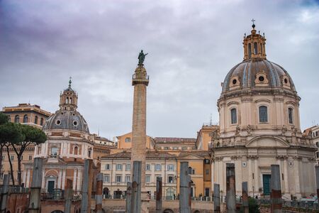 ruins of trade buildings on the forum of Trajan in Rome, Italyの写真素材
