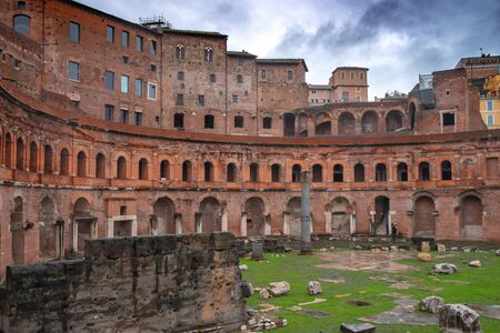 ruins of trade buildings on the forum of Trajan in Rome, Italyの写真素材