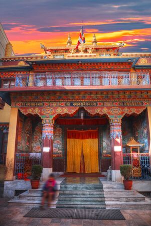 Swayambhunath Stupa stands on the hill in Kathmandu, Nepalの写真素材