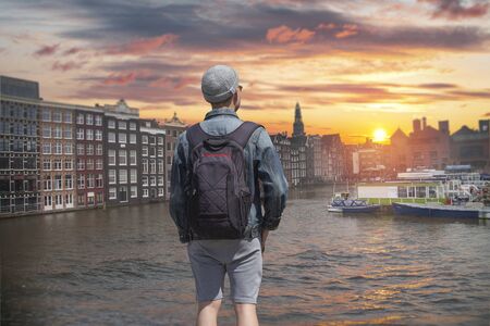 A man walks in Amsterdam. Hollandの写真素材