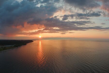 Sunset on the sea. Photographed on droneの写真素材
