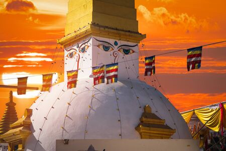 Evening view of Bodhnath stupa .  Kathmandu .  Nepalの写真素材