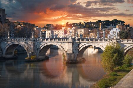 Statues on the bridge of St. Angel. Rome. Italyの写真素材