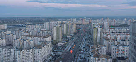 Winter snow fell in the city of Minsk. Photo from aboveのeditorial素材