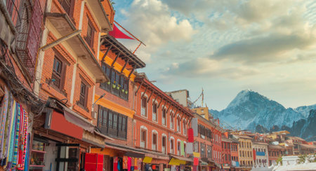 He walks the streets of Kathmandu a lot of people selling goods on the streetのeditorial素材