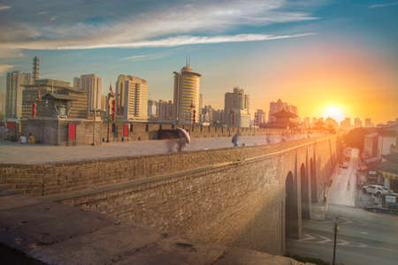 The city wall in around the old Xian. Chinaのeditorial素材