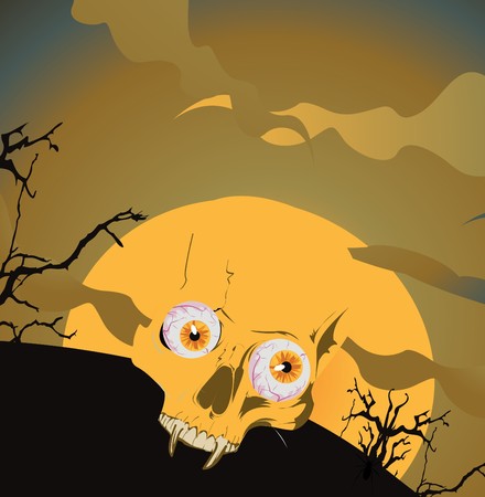 Skull and the moon on a background of the night star sky.のイラスト素材