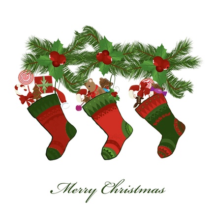 illustration of christmas socks on a white background のイラスト素材