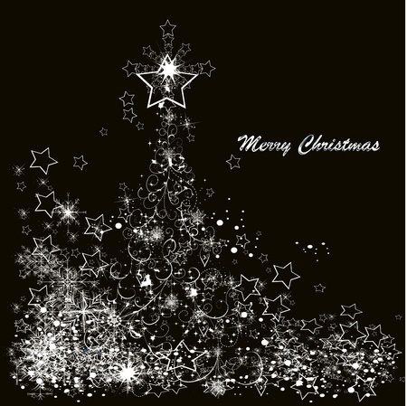 Vector Christmas tree made from snowflakes on a black background のイラスト素材