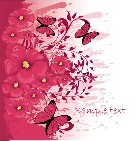 Grunge paint flower background with butterfly, element for design, vector illustration のイラスト素材