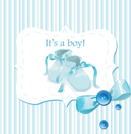 Blue baby shoes invitation cardのイラスト素材