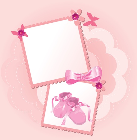 Pink baby shoes invitation cardのイラスト素材