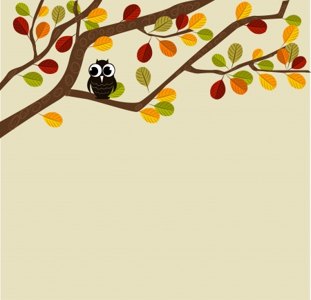 Owl on an autumn branchのイラスト素材