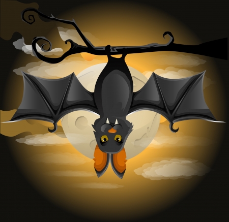 illustration of a bat hanging on a branchのイラスト素材