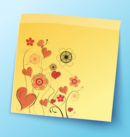 Stick note with abstract flowersのイラスト素材