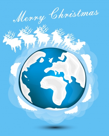 Santa And Reindeer Flying Over Earthのイラスト素材