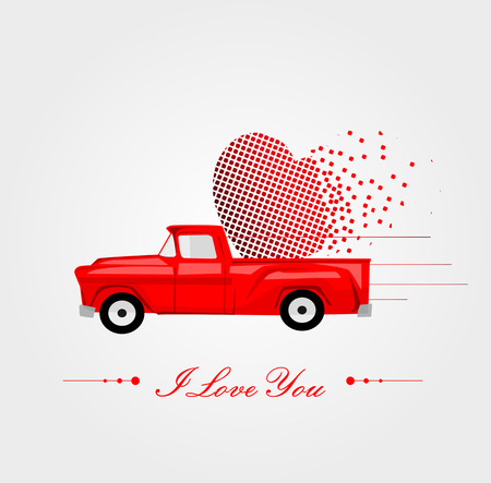 Pickup Truck with Lovely Heartのイラスト素材