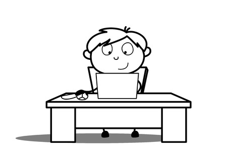 Happy Male Worker Working on Laptopのイラスト素材