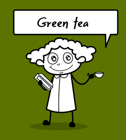 Happy Girl Holding a File and a Green Tea Cupのイラスト素材