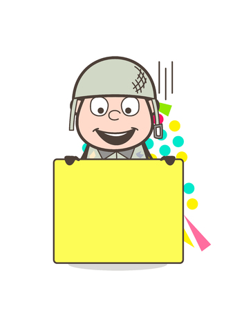 Cartoon Army Man Showing a Message Banner Vector Illustrationのイラスト素材